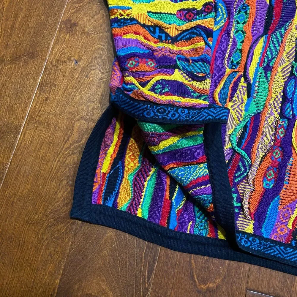 COOGI Australia Vintage 3-D Knit 1/4 Zip Multicolor Sweater Cotton Men's Size XL - Picture 5 of 9